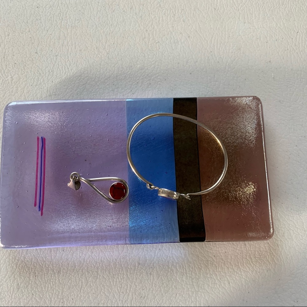 Artist Made Glass Trinket tray - purple & blue